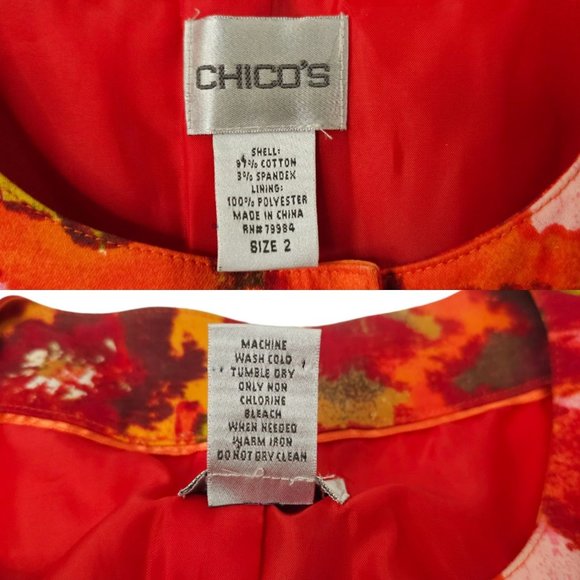Chicos Floral Jacket Chicos Sz 2 US L/12 Round Neck Hidden Button Placket Blazer - Picture 8 of 16